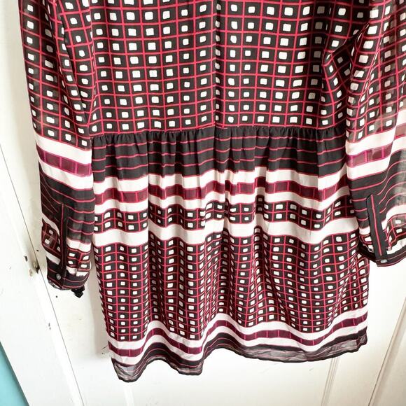 LOFT Round Neck Sheer Long Sleeve Tie Neck Knee Length Geometric Dress Medium - Picture 13 of 13